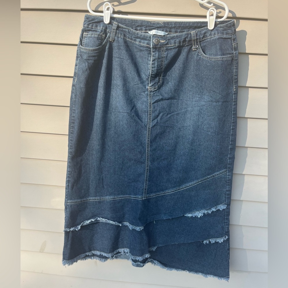 Cj Banks Denim Ruffle Maxi Skirt